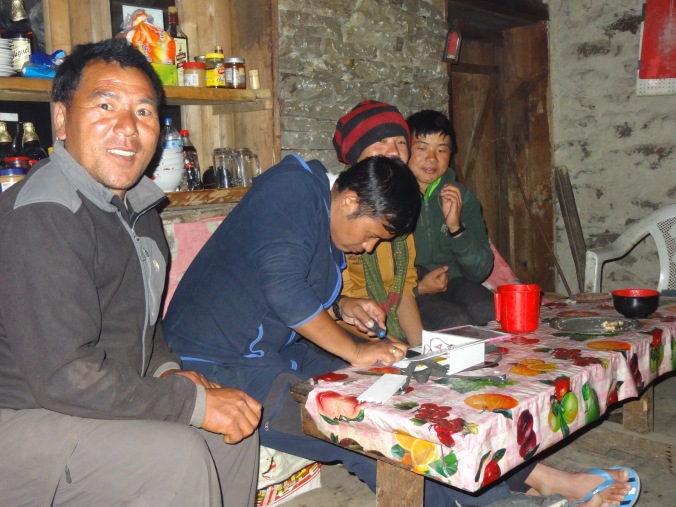 LED solar light repairs, Jase Bhanjyang – LED Solu Khumbu Trek, April/May 2016
