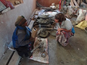 LED solar light distribution, Ani helping with repairs to Pema Choling Gompa, Phakding – LED Solu Khumbu Trek, April/May 2016