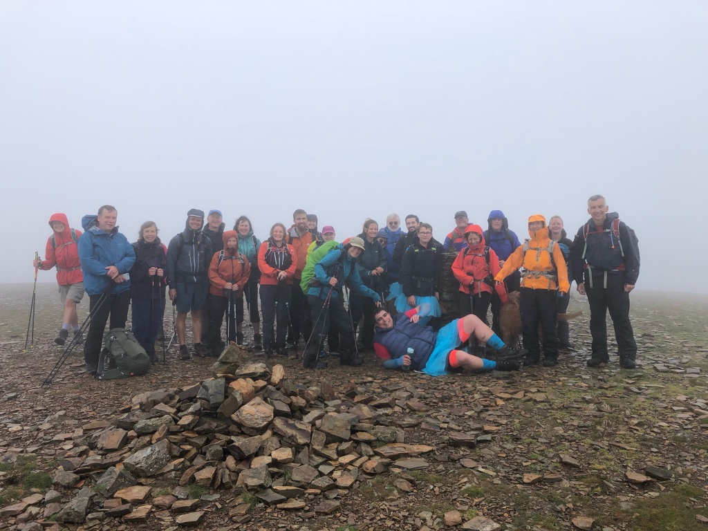 LED Fundraising Weekend 2021 - Everyone on a very claggy summit of Crag Hill